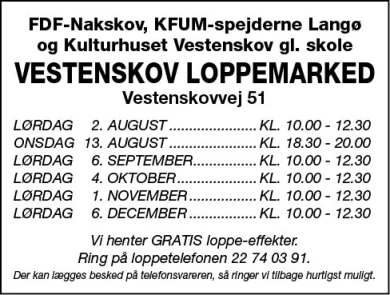 Annonce for  Vestenskov Loppemarkeds Venner