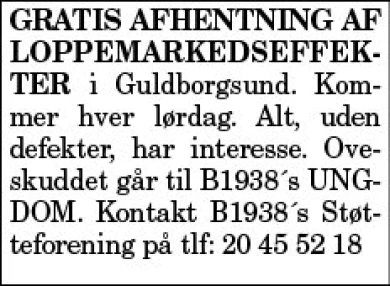 Annonce for  B. 1938's Støtteforening