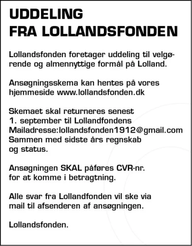 Annonce for  Lollandsfonden