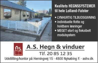 Annonce for  A.S. Hegn & vinduer