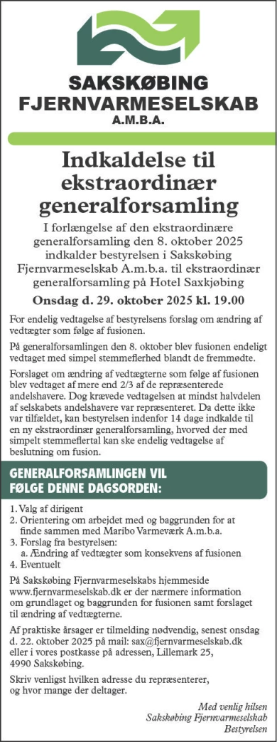 Annonce for  Sakskøbing Fjernvarme-