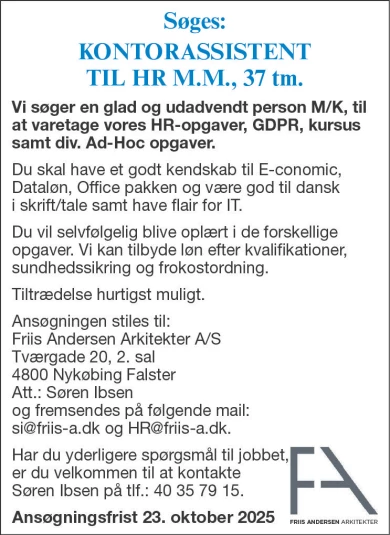 Annonce for  Friis Andersen A/S