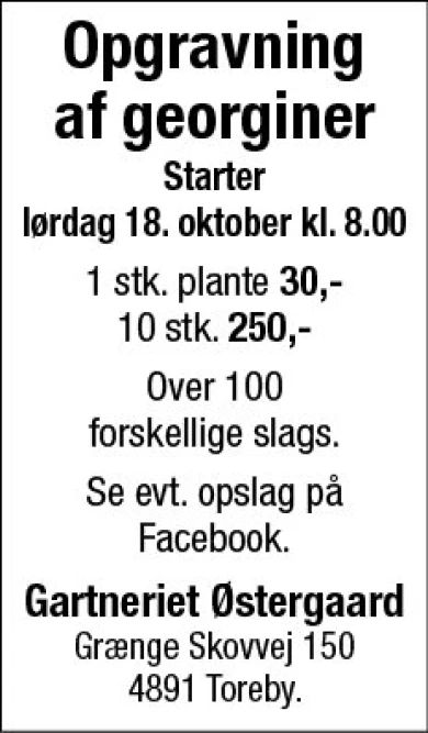 Annonce for  Gartneriet Østergaard